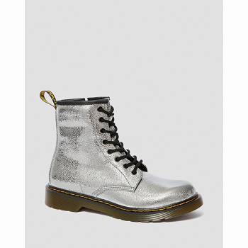 Dr Martens 1460 Crinkle Metallic Lace Up - Strieborne Cizmy Detske, D405SK